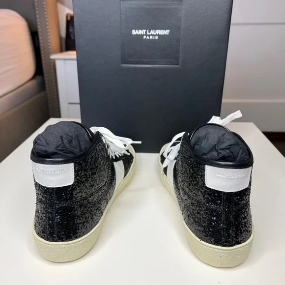 Saint Laurent Black Glittered SL/37 Court Classic Sneakers Size 8